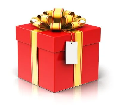 Gift or present box with ribbon bow and label tag Stock Illustration