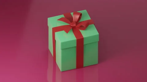 Gift or present box rotation, spinning animation. Red ribbons, colored paper Stock Footage 155708996