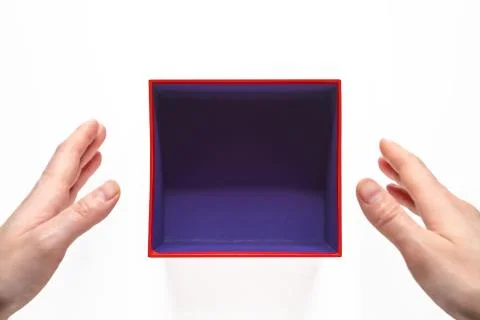 Gift or present empty box with female hands. Stock Photos