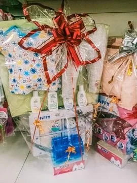 Gift pack in conjunction with the birth Stock Photos