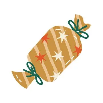Gift package wrapped like a candy with stars pattern and green ribbon ties Stock-Illustration