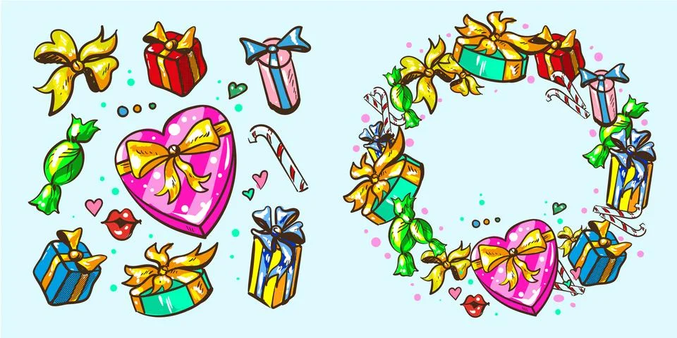 Gift packages with frames holidays Stock Illustration