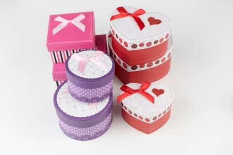 Gift packages, on the white background. Stock Photos