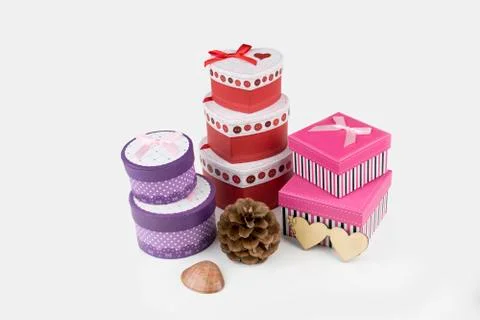 Gift packages, on the white background. Stockfoto's
