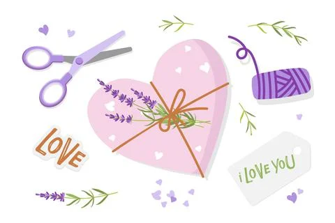 Gift packaging. Preparations for Valentine's Day and Birthday Flat vector Stock Illustration