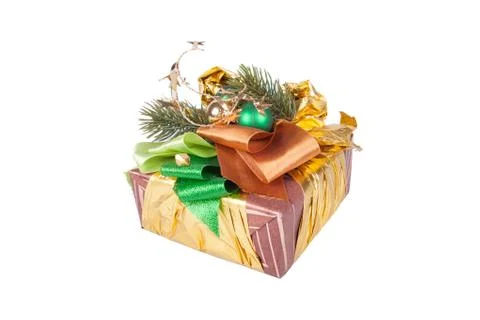 Gift packed in the decorated box Stock Photos