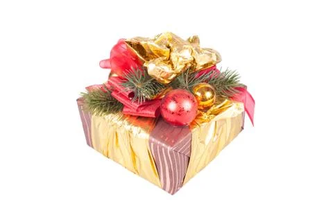 Gift packed in the decorated box Stock Photos
