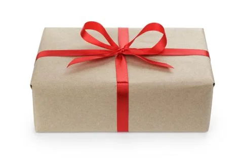 Gift parcel box with ribbon bow 스톡 사진