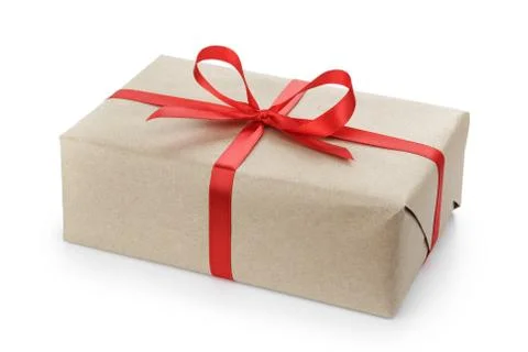 Gift parcel box with ribbon bow 스톡 사진