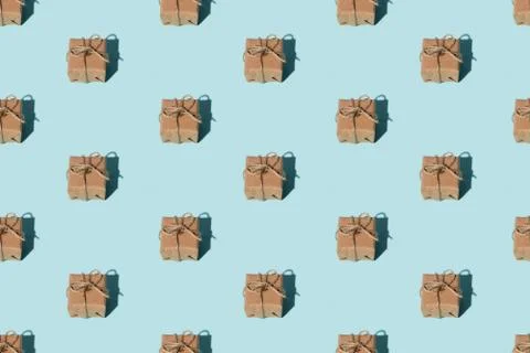 Gift pattern blue seamless background christmas Stockfoto's