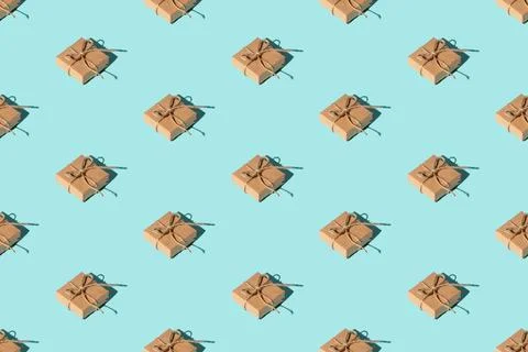 Gift pattern blue seamless background care package Foto stock