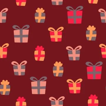 Gift pattern on dark red background Stock Illustration