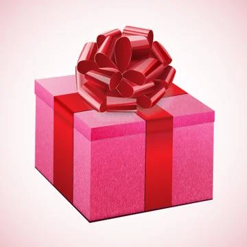 Gift pink box with a red bow Stock Illustration