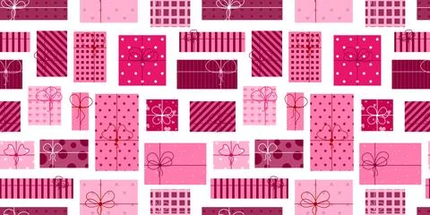 Gift pink boxes seamless pattern Stock Illustration