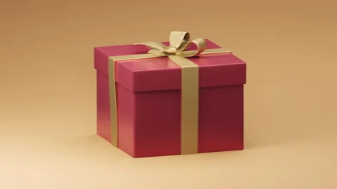 Gift, present box animation. Golden ribbons, red colored paper Video stock 158669016