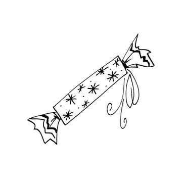 Gift, present box. Candy. Doodles, line art, hand drawn. For Christmas, new y Stock Illustration