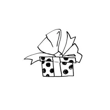 Gift, present box. Doodles, line art, hand drawn. For Christmas, new year, bi Stock Illustration