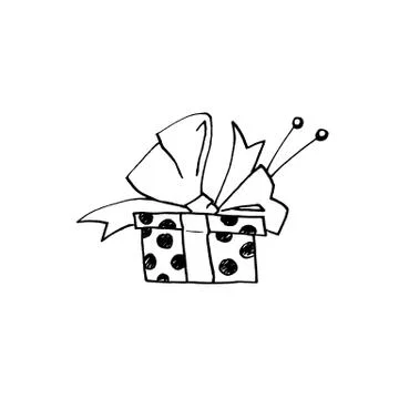 Gift, present box. Doodles, line art, hand drawn. For Christmas, new year, bi Stock Illustration