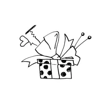 Gift, present box. Doodles, line art, hand drawn. For Christmas, new year, bi Stock Illustration