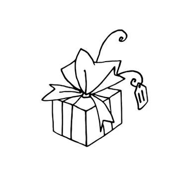 Gift, present box. Vector Doodles, line art, hand drawn. For Christmas, new y 스톡 일러스트