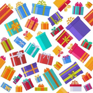 Gift present boxes with ribbon and bow seamless pattern vector illustration Stock Illustration