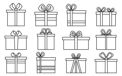 Gift present simple line black icon set ribbons Illustrazione stock