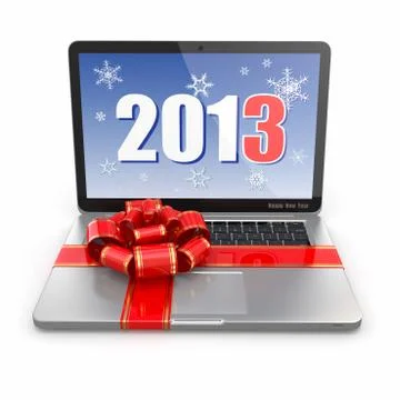 Gift. presenting laptop on white background. 3d Stock Illustration