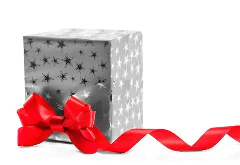 Gift with a red bow. isolate on white background Stock Photos