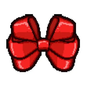 Gift red bow pixel art vector illustration Stock Illustration