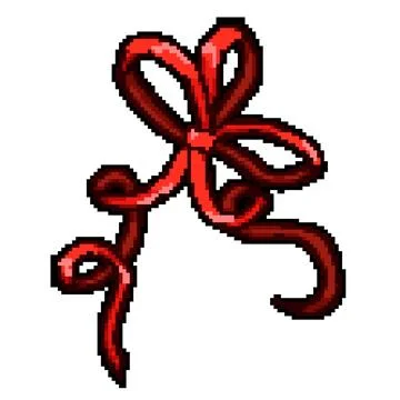 Gift red bow ribbon pixel art vector illustration Stock Illustration