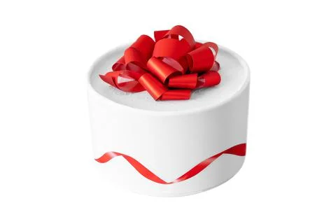 Gift with a red bow in a round box isolated on a white background Stock Photos