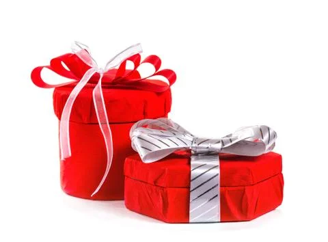 Gift in red box with a bow. isolate on white background. Stock Photos