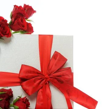 Gift with red roses Stock Photos