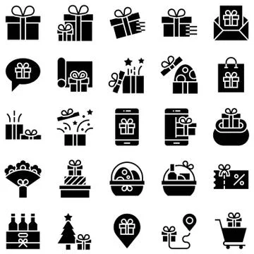 Gift related vector icon set, solid style Stock Illustration