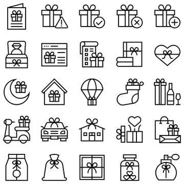 Gift related vector icon set 4, line style Stock Illustration
