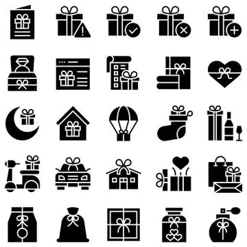 Gift related vector icon set 4, solid style Stock Illustration