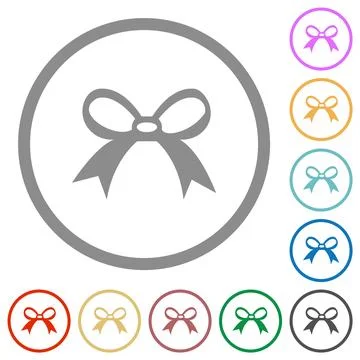 Gift ribbon bow flat icons with outlines Stock Illustration