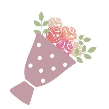 Gift Rose Bouquet in Wrapper. Flat Vector Stock Illustration