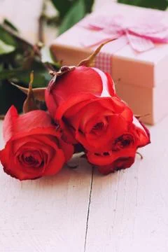 Gift with roses Stock Photos