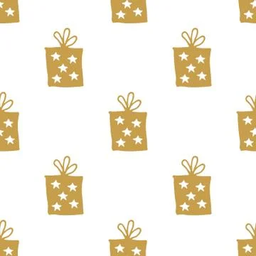 Gift Seamless Pattern, hand drawn gift boxes doodles background, Vector Illus 스톡 일러스트