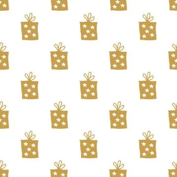 Gift Seamless Pattern, hand drawn gift boxes doodles background, Vector Illus Stock Illustration