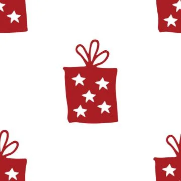 Gift Seamless Pattern, hand drawn gift boxes doodles background, Vector Illus 스톡 일러스트