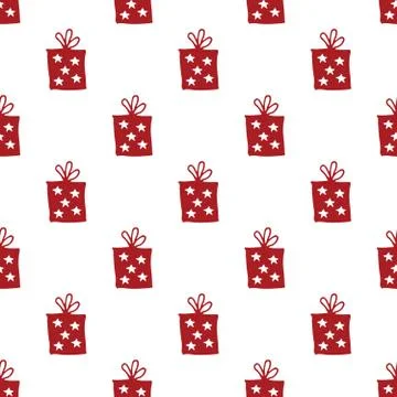 Gift Seamless Pattern, hand drawn gift boxes doodles background, Vector Illus 스톡 일러스트
