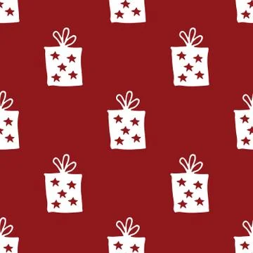 Gift Seamless Pattern, hand drawn gift boxes doodles background, Vector Illus Illustrazione stock
