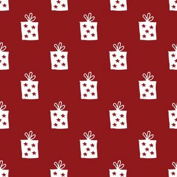 Gift Seamless Pattern, hand drawn gift boxes doodles background, Vector Illus 库存插图