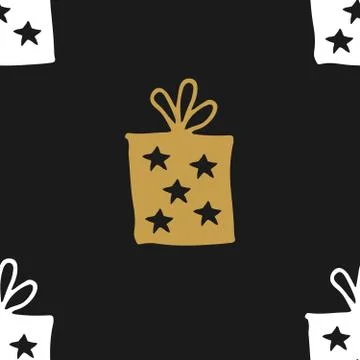 Gift Seamless Pattern, hand drawn gift boxes doodles background, Vector Illus Stock Illustration