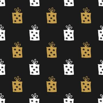 Gift Seamless Pattern, hand drawn gift boxes doodles background, Vector Illus Stock Illustration