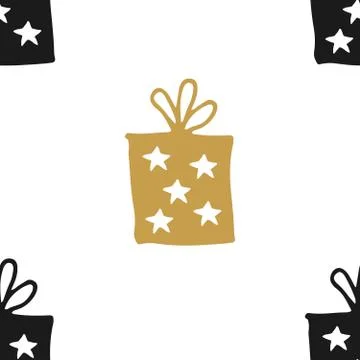 Gift Seamless Pattern, hand drawn gift boxes doodles background, Vector Illus 스톡 일러스트