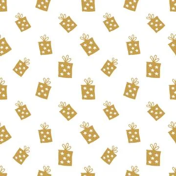 Gift Seamless Pattern, hand drawn gift boxes doodles background, Vector Illus Illustrazione stock