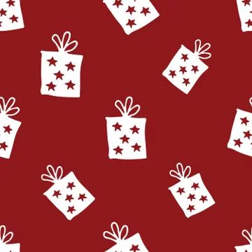 Gift Seamless Pattern, hand drawn gift boxes doodles background, Vector Illus Illustrazione stock